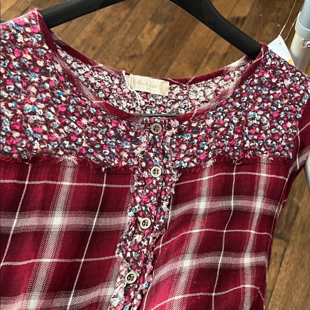 🌻Altar'd State Burgundy long  Boho shirt Med C354 - Picture 3 of 7
